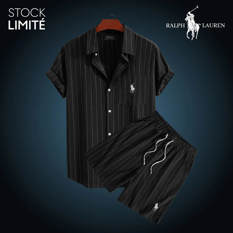 Herren Sommer-Set aus gestreiftem Hemd und Shorts