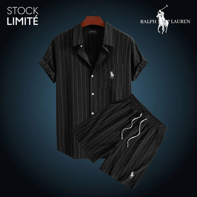Herren Sommer-Set aus gestreiftem Hemd und Shorts