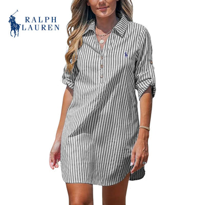 RL™ Damen-Hemdkleid mit V-Ausschnitt und Streifen
