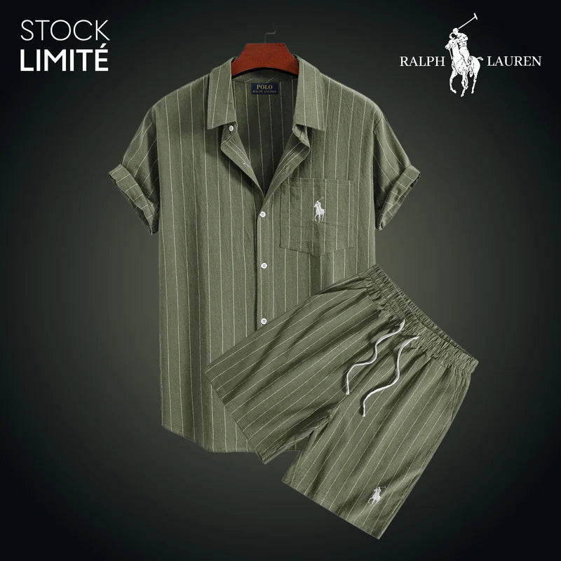 Herren Sommer-Set aus gestreiftem Hemd und Shorts