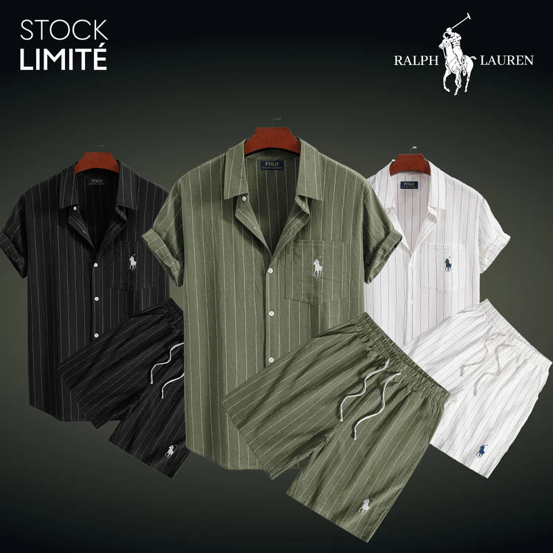Herren Sommer-Set aus gestreiftem Hemd und Shorts
